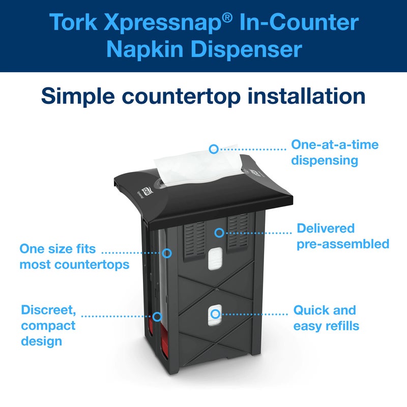 Tork Xpressnap In-Counter Napkin Dispenser Black N4, Signature Range, 13.5" x 9.9" x 7", 6032120 - Image 2